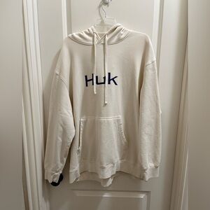 Huk Men's 2XL Huk'D Up Logo Casual Hoodie Cream & Navy Blue Outdoorsy Fishing